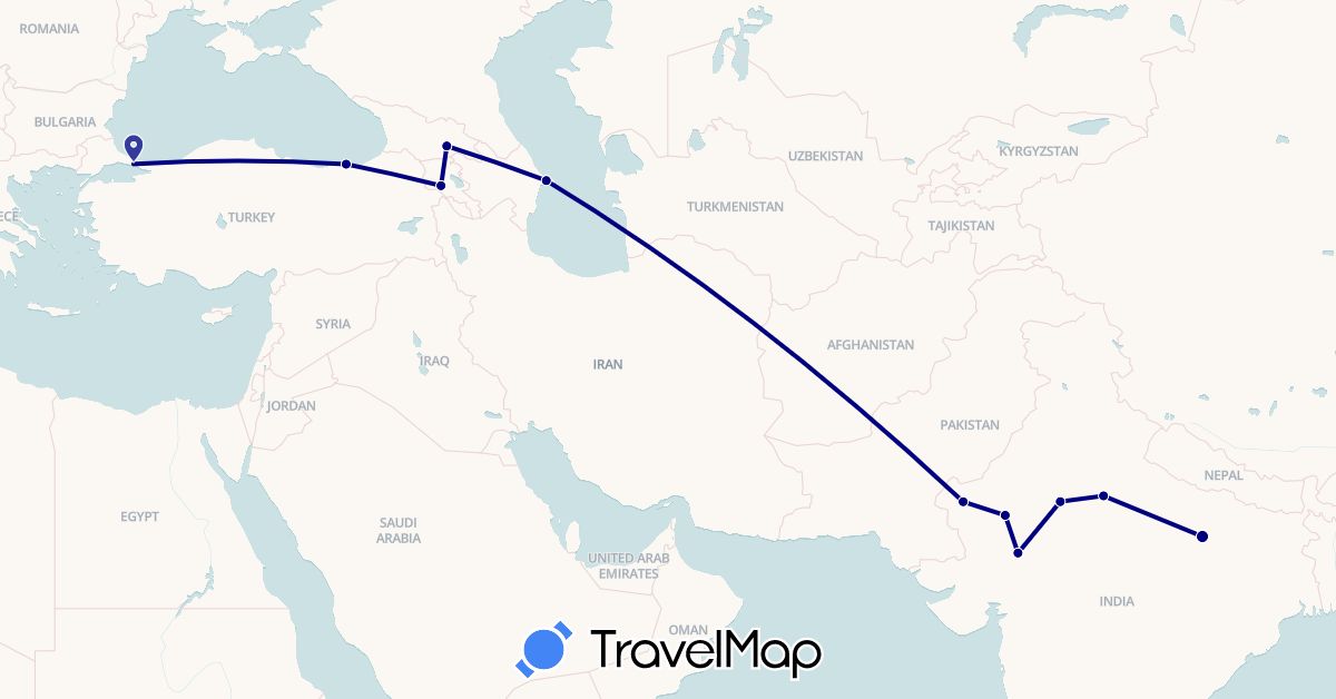TravelMap itinerary: driving in Armenia, Azerbaijan, Georgia, India, Turkey (Asia)